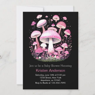 Pink Enchanted Adventure Mushroom Girl Baby Shower Invitation