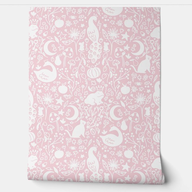 Pink Enchanted Magic Garden Fairytale Wallpaper (Unrolling)