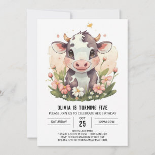 Pink Enchanted Pastel Cow Birthday Invitation