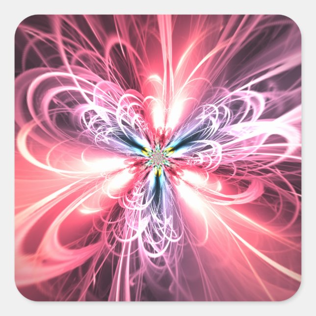 Pink Energy Butterfly Fractal Art Square Sticker (Front)