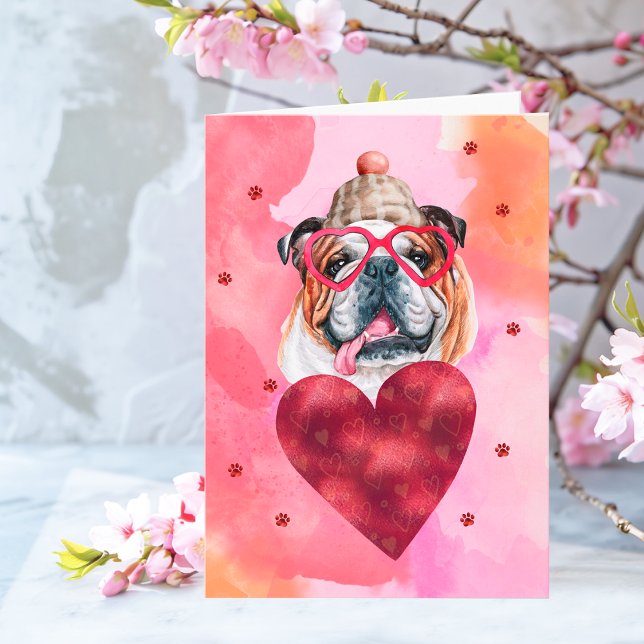 Pink English Bulldog Valentine's Day Gift Dog Card (Creator Uploaded)