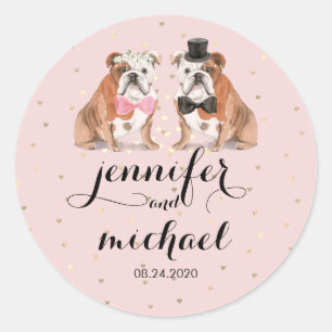 Pink English Bulldog wedding Classic Round Sticker
