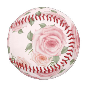Pink English rose cottage floral vintage pattern Baseball