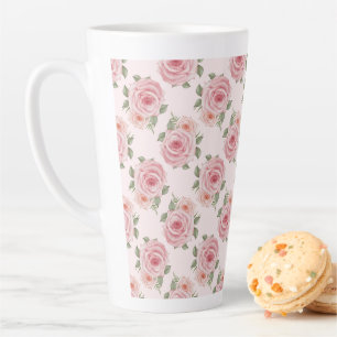Pink English rose cottage floral vintage pattern Latte Mug