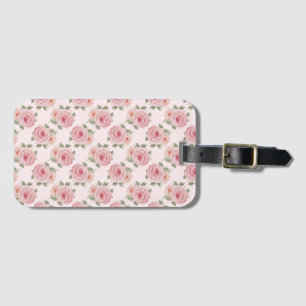 Pink English rose cottage floral vintage pattern Luggage Tag