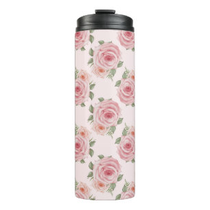 Pink English rose cottage floral vintage pattern Thermal Tumbler