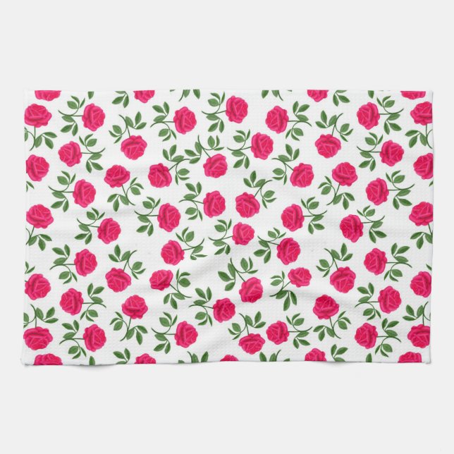 Pink English Tea Roses Kitchen Towel (Horizontal)