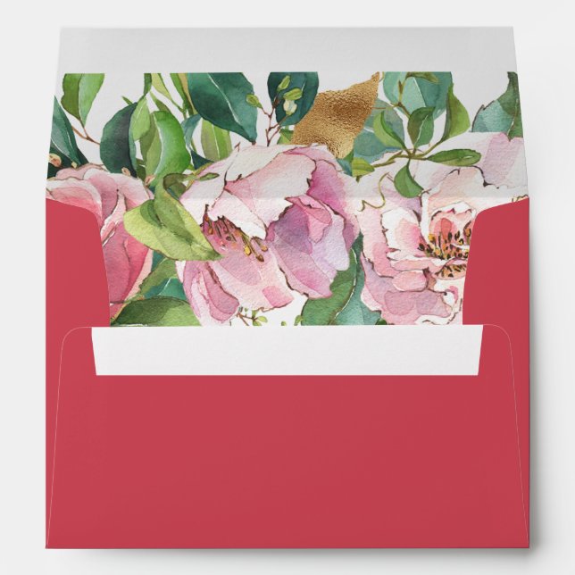 Pink Envelope with Watercolor Roses Liner (Back (Bottom))