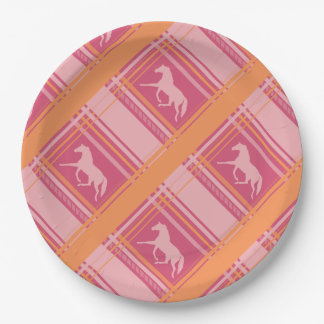 Pink Equestrian Plaid Pony Pattern Paper Plate