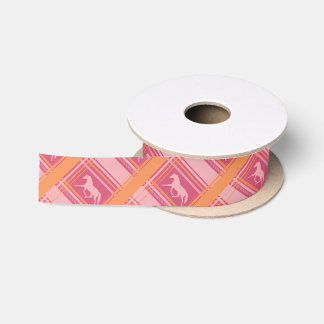 Pink Equestrian Plaid Pony Pattern Satin Ribbon