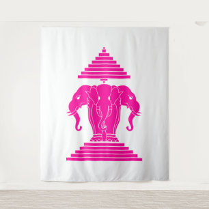 Pink Erawan Three Headed Elephant Lao / Laos Flag Tapestry