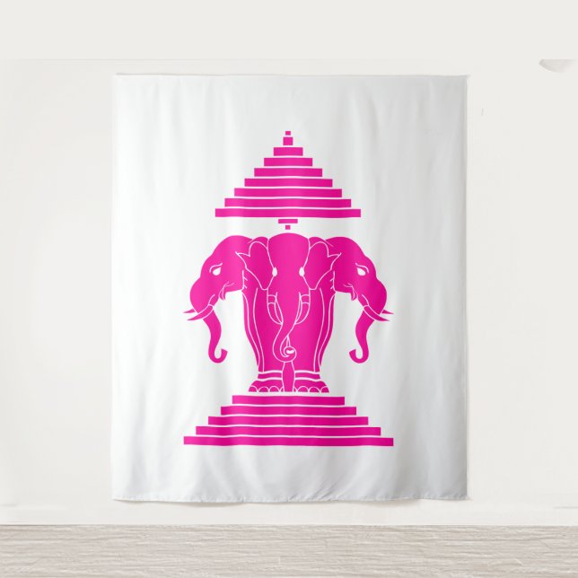 Pink Erawan Three Headed Elephant Lao / Laos Flag Tapestry (Front)