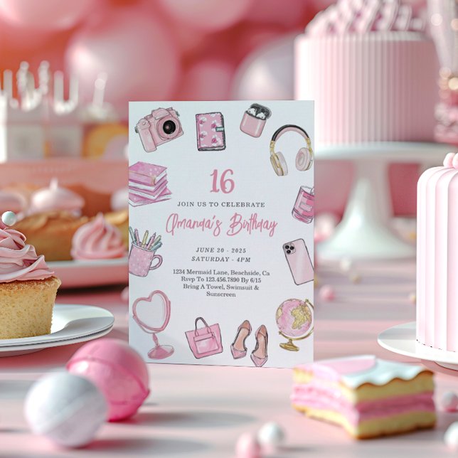 Pink Esthetic, Pink Teen Girl Birthday Invitation (Creator Uploaded)