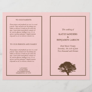 Pink eternal oak tree brown simple wedding program