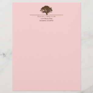Pink eternal oak tree elegant custom autumn letterhead