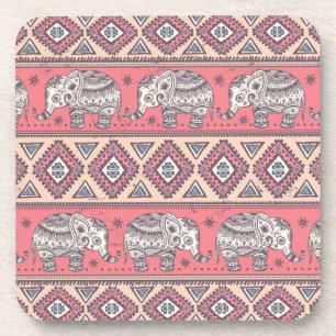 Pink Ethnic Elephant Pattern Coaster
