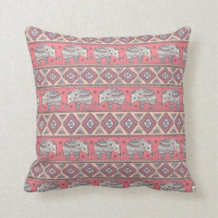 Pink Ethnic Elephant Pattern Cushion