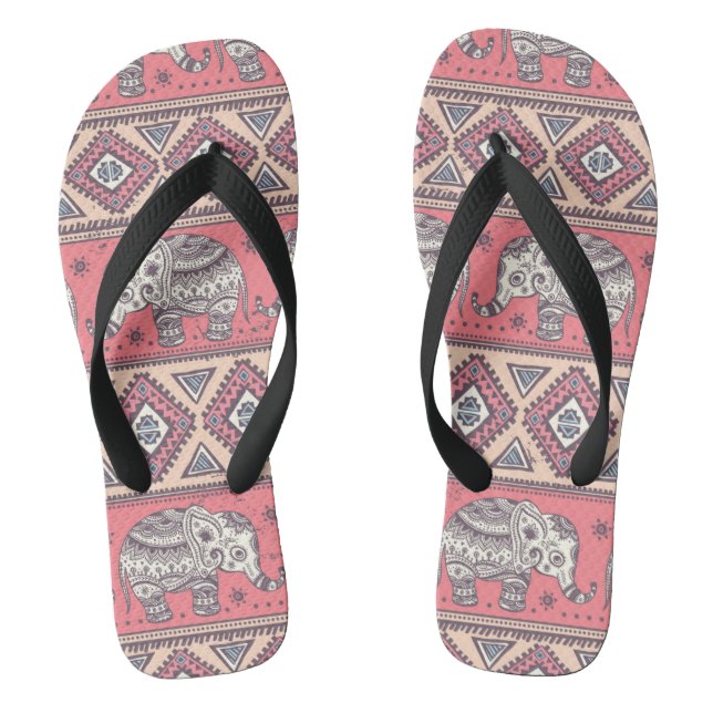 Pink Ethnic Elephant Pattern Jandals (Footbed)
