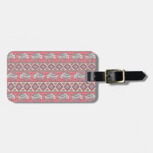 Pink Ethnic Elephant Pattern Luggage Tag