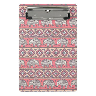 Pink Ethnic Elephant Pattern Mini Clipboard