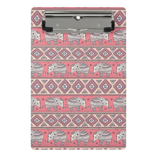 Pink Ethnic Elephant Pattern Mini Clipboard (Front)