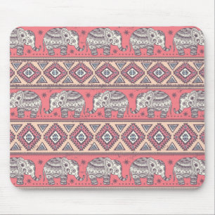 Pink Ethnic Elephant Pattern Mouse Pad
