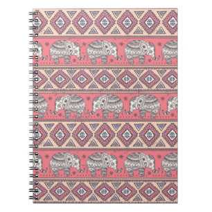 Pink Ethnic Elephant Pattern Notebook