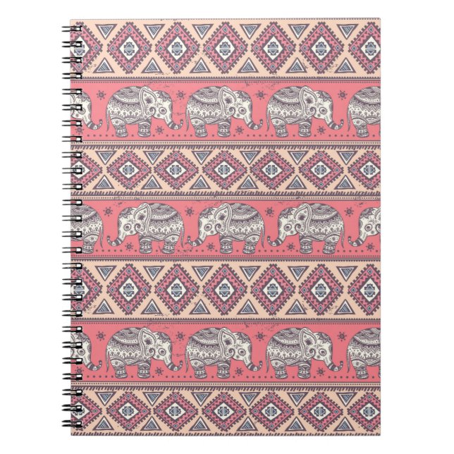 Pink Ethnic Elephant Pattern Notebook (Front)