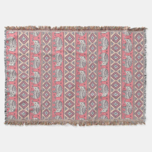 Pink Ethnic Elephant Pattern Throw Blanket