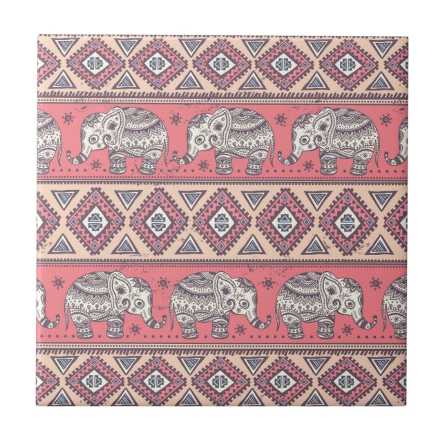 Pink Ethnic Elephant Pattern Tile (Front)