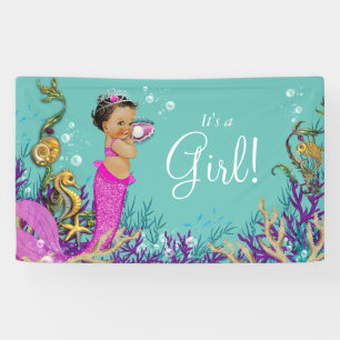 Pink Ethnic Mermaid Baby Shower Banner