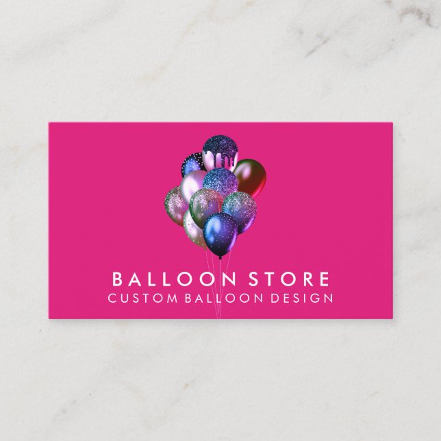 Pink Event Plan Party Decoration Glitter Balloons Business Card (Front)