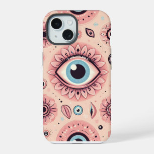 Pink Evil Eye Aesthetic Pattern Background iPhone 15 Case
