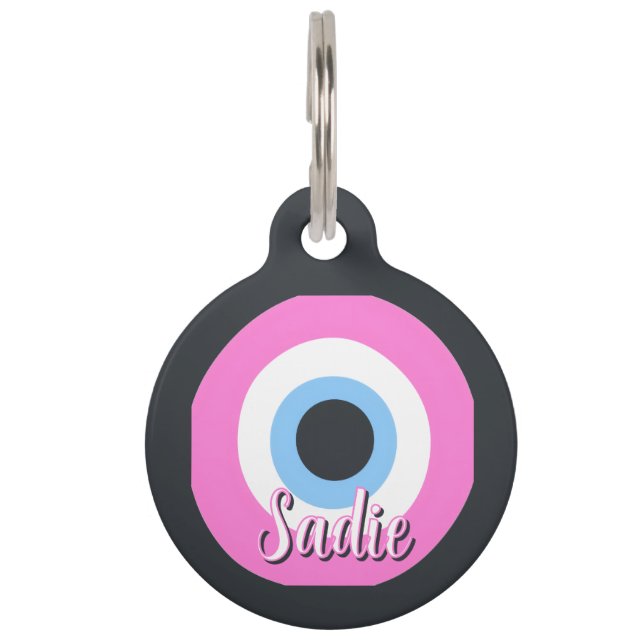 pink evil eye pet tag (Front)