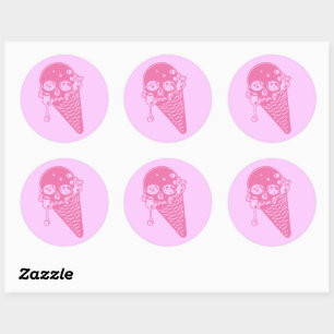 Pink Evil Ice Cream Cone Classic Round Sticker