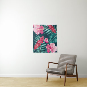 Pink Exotic Flowers Tapestry