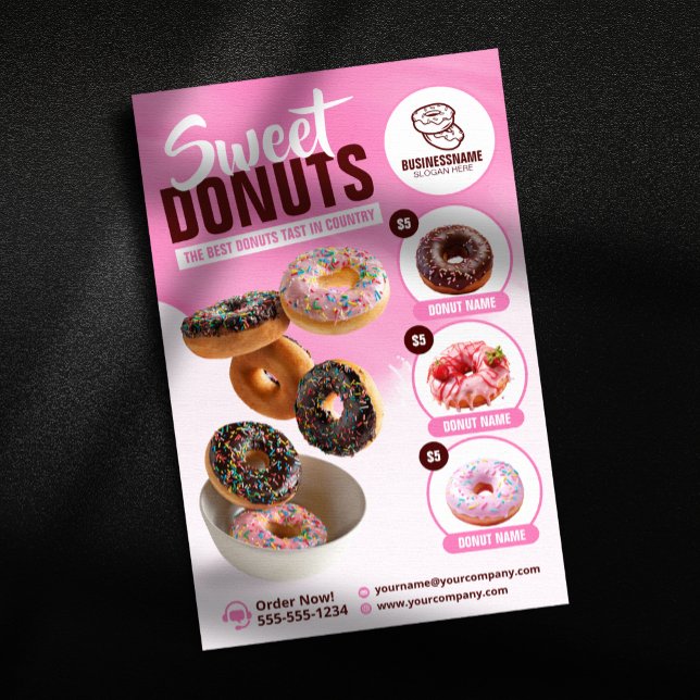 Pink Eye-Catching Doughnut Bakery Shop Sweet Treat Flyer (Creator Uploaded)