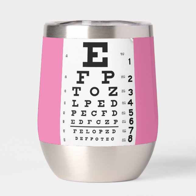 Pink Eye Chart thermal wine tumbler (Back)