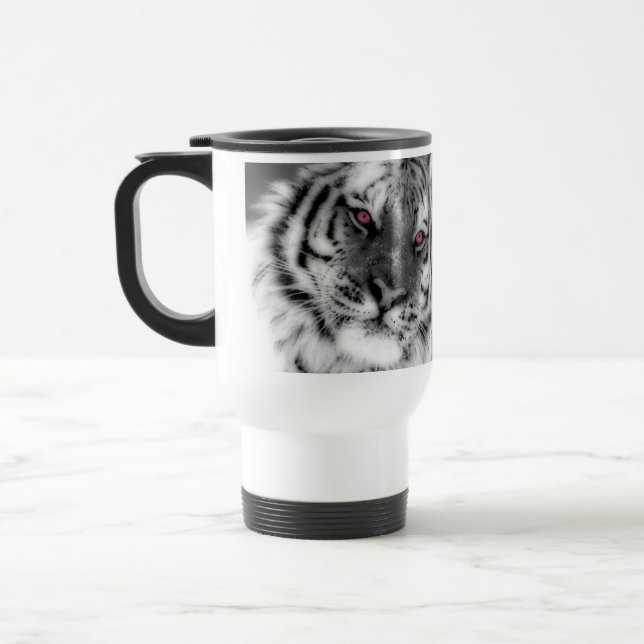 Pink Eyed Tiger Travel Mug (Left)