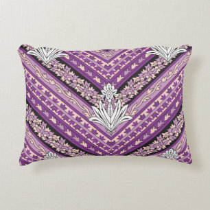 Pink fabric featuring intricate purple and white f decorative cushion