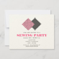 Pink Fabric Swatches Sewing Party Invitation