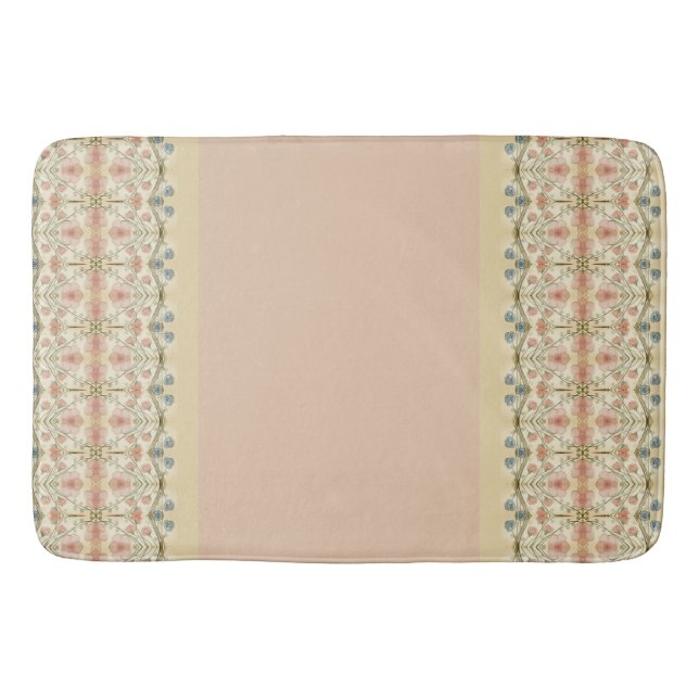 Pink Faded Blue and Cream Floral Bath Mat (Front)