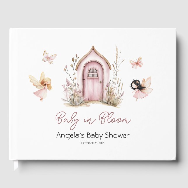 Pink Fairies Baby in Bloom Butterfly Baby Shower Guest Book (Front)