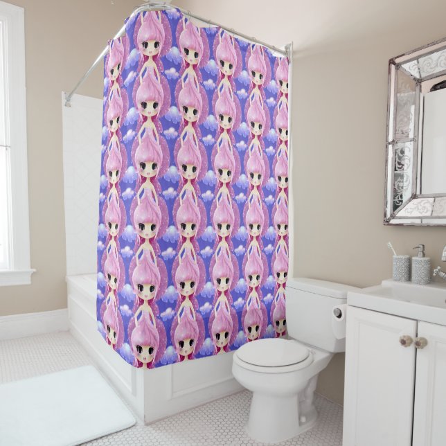 Pink Fairies Dream Land Pattern Shower Curtain (In Situ)