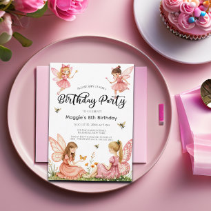 Pink Fairies Woodland 8th Birthday Party Invitation