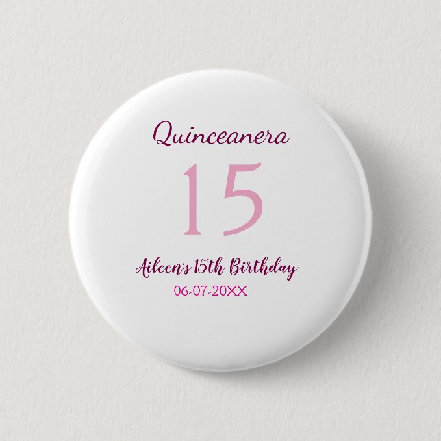 Pink fairy 15th birthday simple moder quinceanera  6 cm round badge (Front)