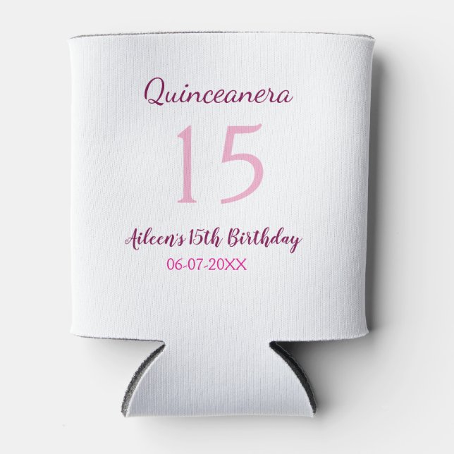 Pink fairy 15th birthday simple moder quinceanera  can cooler (Front)
