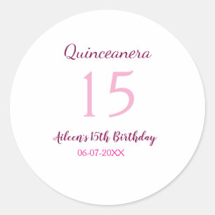 Pink fairy 15th birthday simple moder quinceanera classic round sticker
