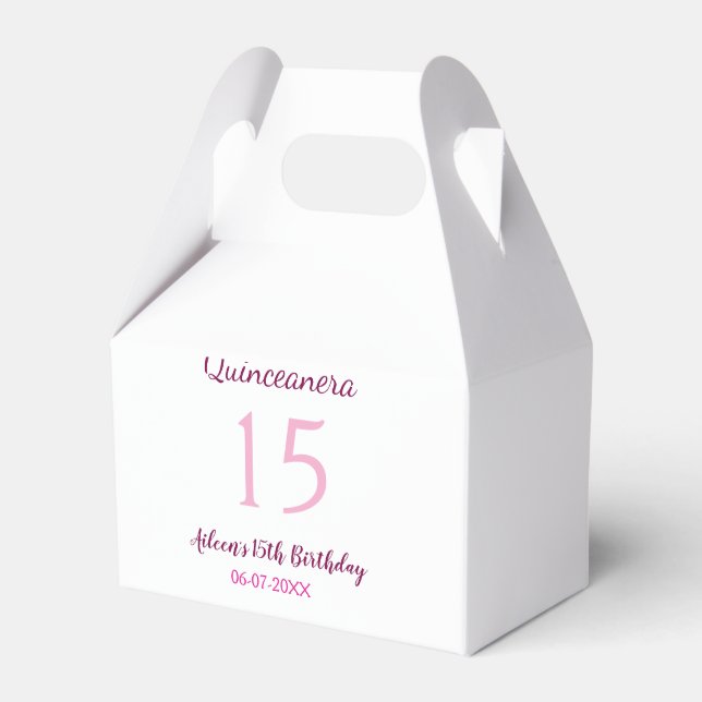 Pink fairy 15th birthday simple moder quinceanera  favour box (Front Side)