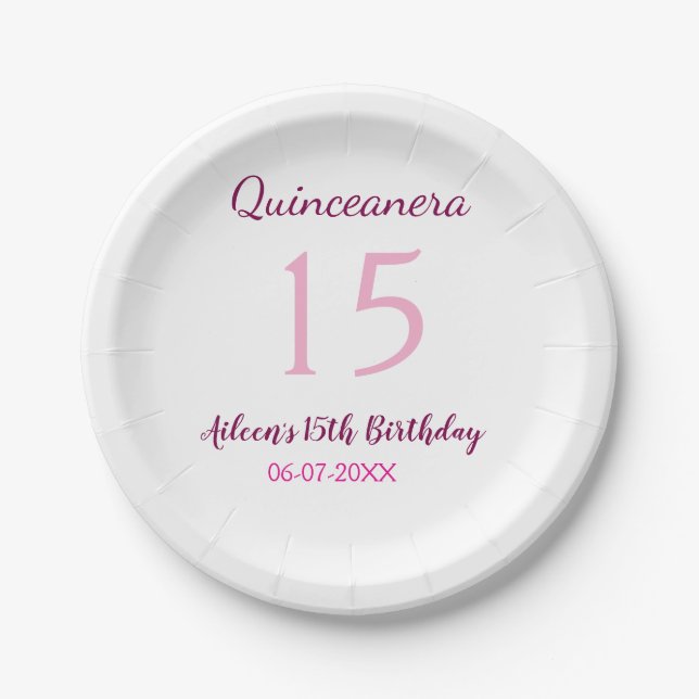 Pink fairy 15th birthday simple moder quinceanera  paper plate (Front)